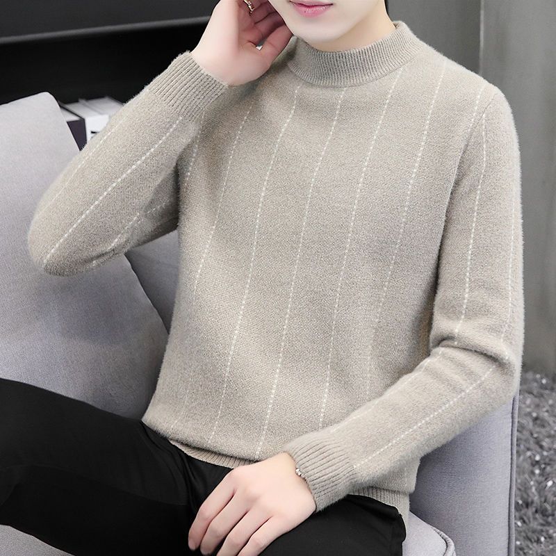 2023 Men Autumn Winter Fashion Plaid Long Sleeve Pullovers Men’s Mock Neck Sweater Tops Male Casual Warm Knitted Tops L169 alx