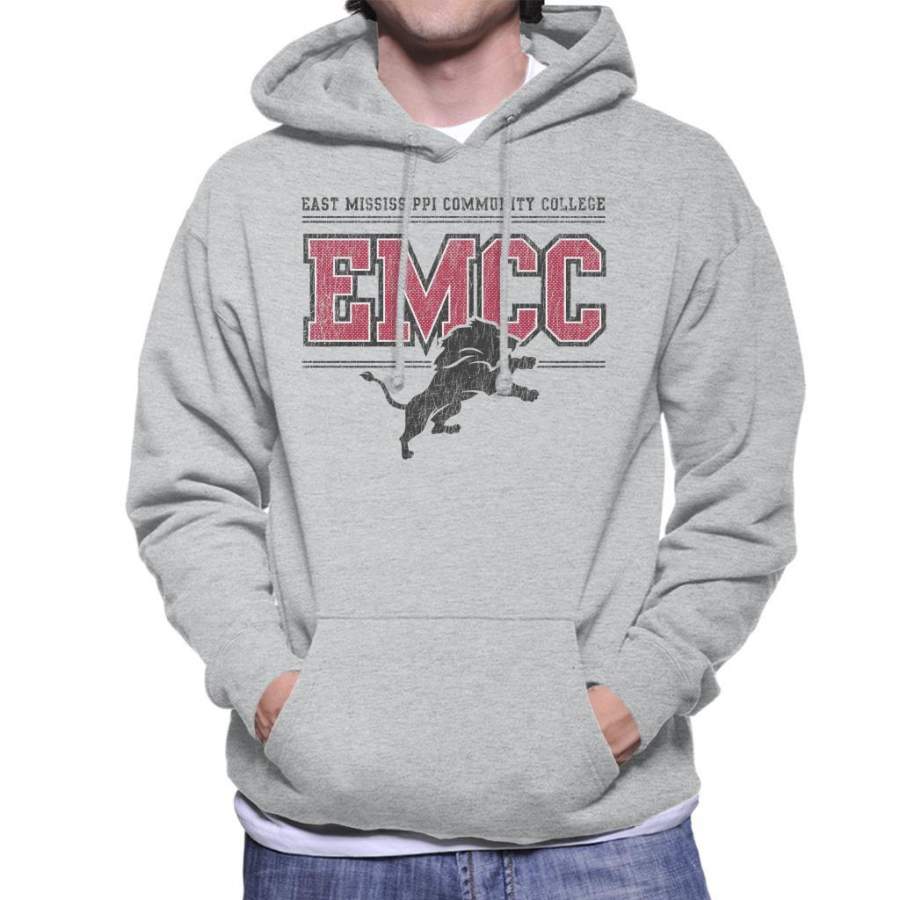 East Mississippi Community College Dark Distressed Lion Logo Men’s Hooded Sweatshirt