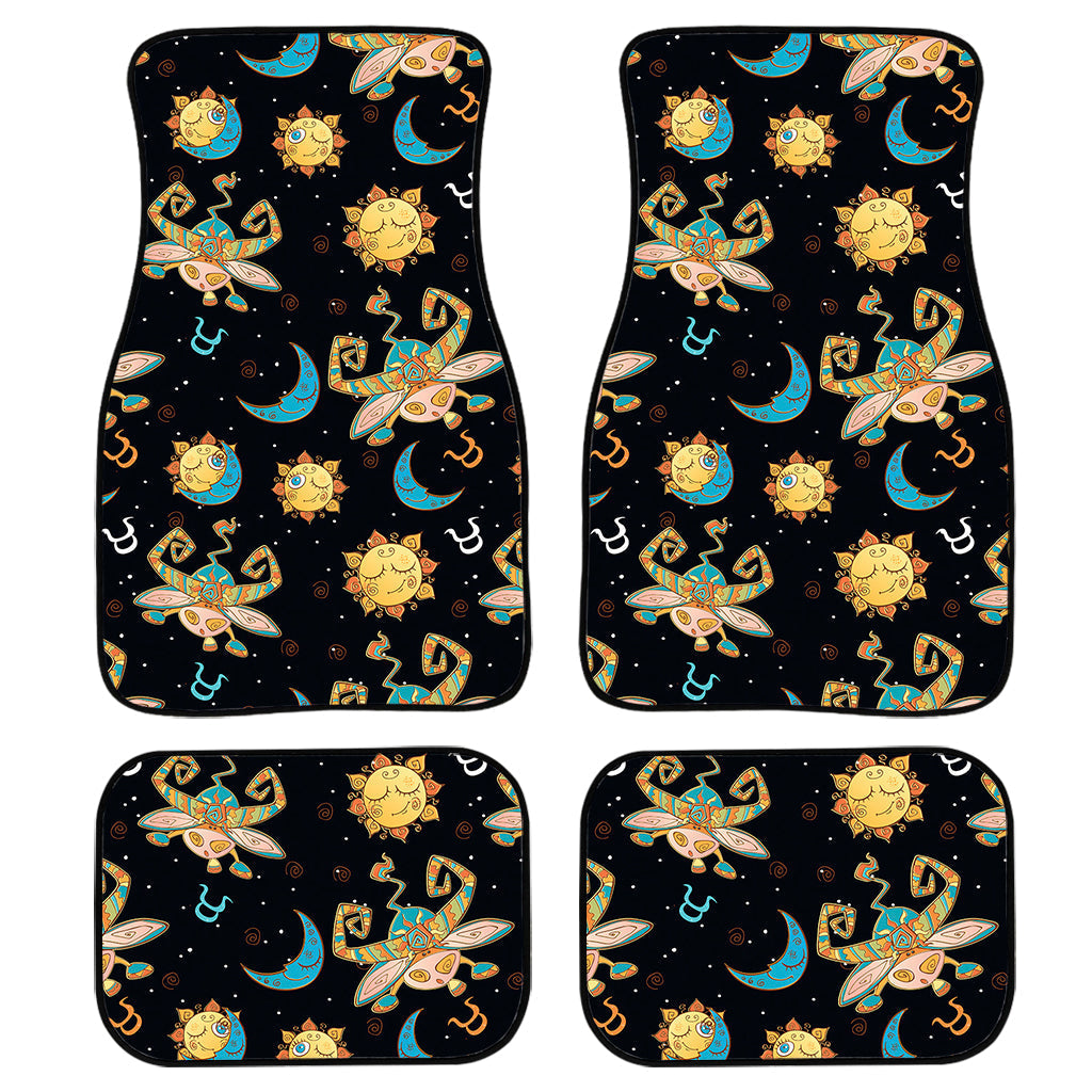 Cute Cartoon Taurus Pattern Print Front And Back Car Floor Mats, Front Car Mat