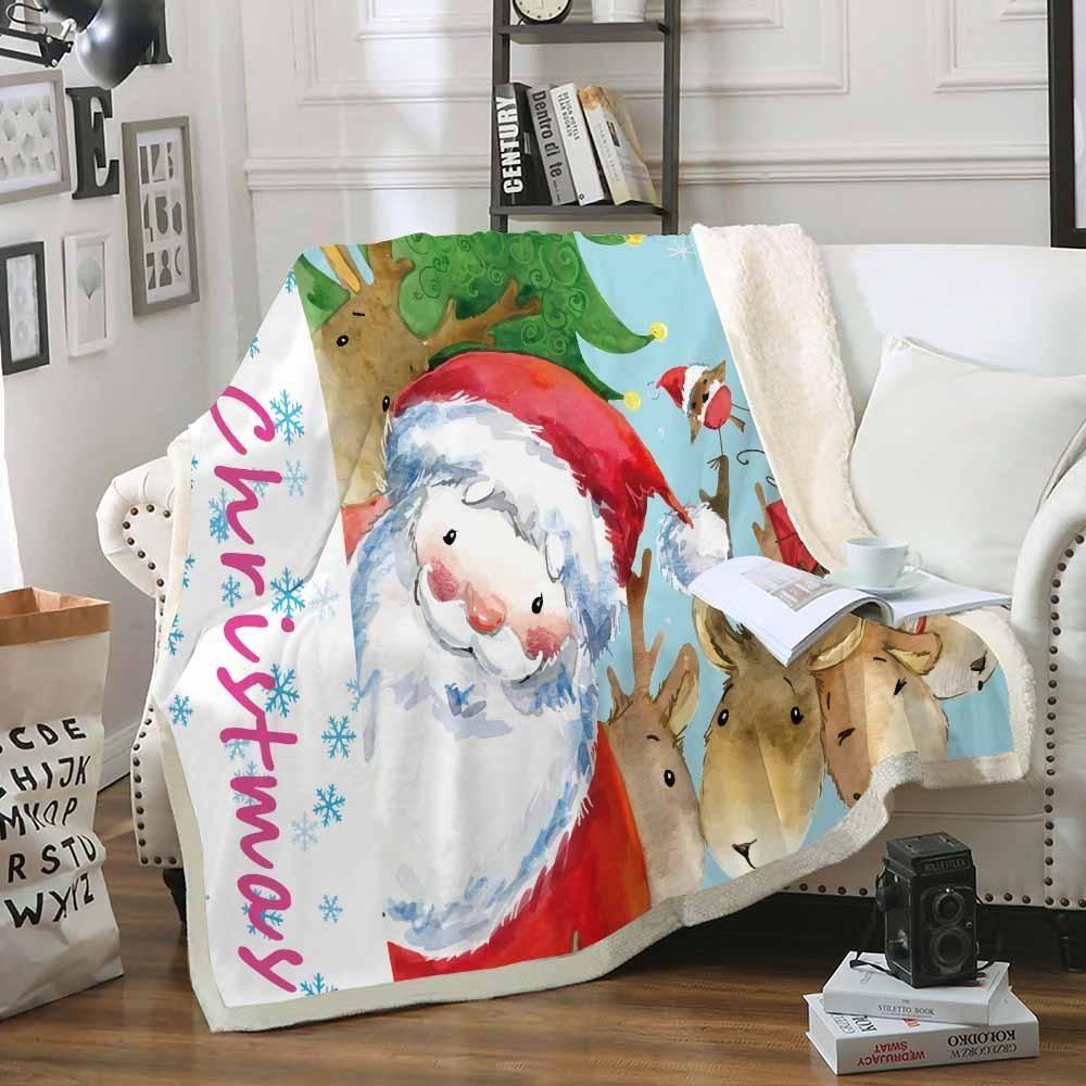 X-Mas Santa Claus X Deers  Blanket Christmas Decoration Ideas