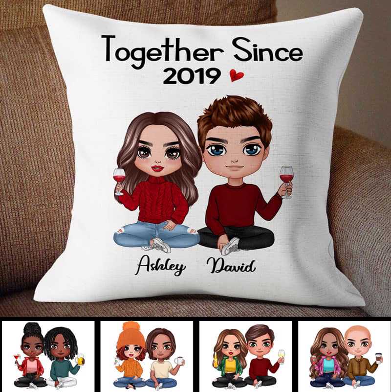 Doll Couple Sitting  Gift For Him For Her Personalized Pillow (Insert Included)