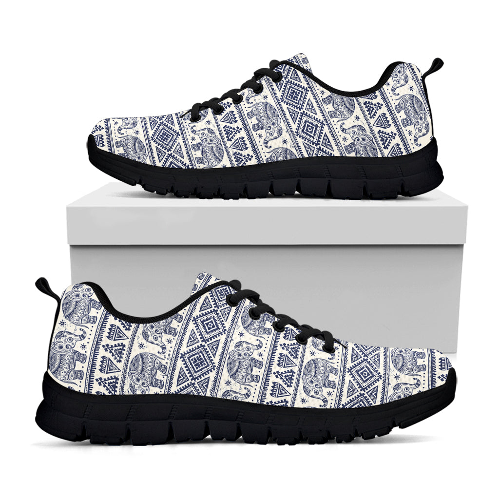 African Tribal Elephant Pattern Print Black Sneakers