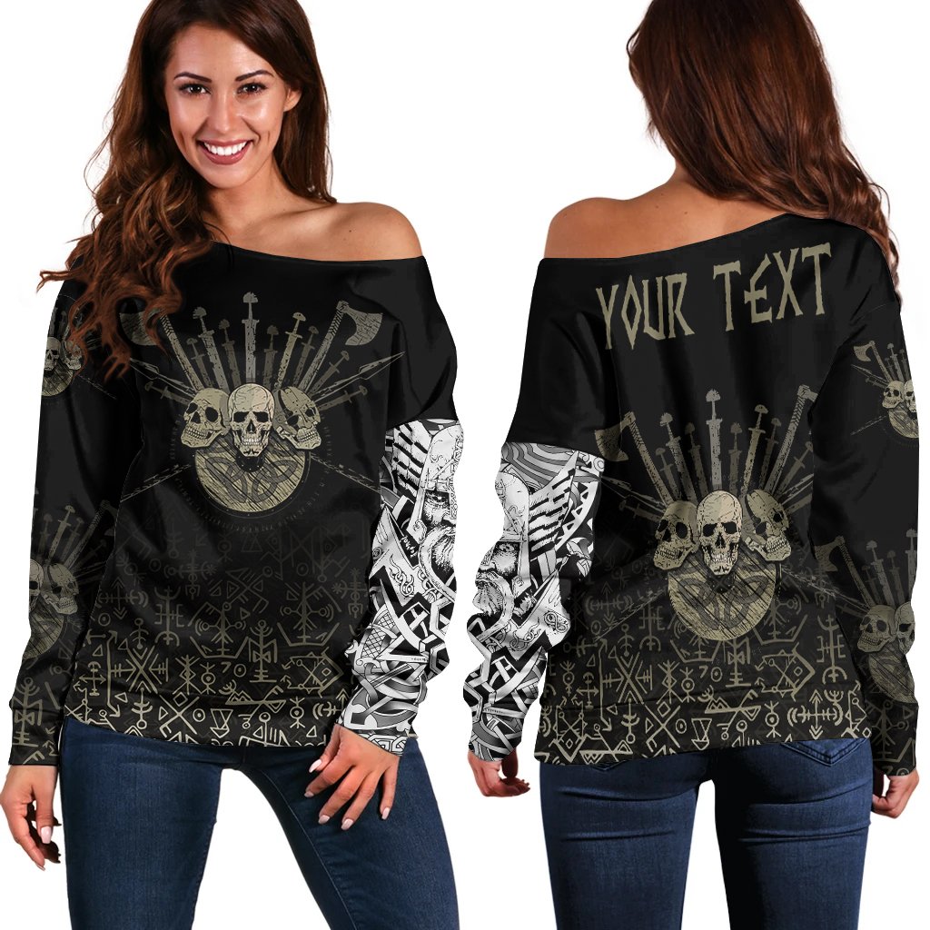 (Custom) Viking Women’s Off Shoulder Sweater Three Skull Of Viking A27