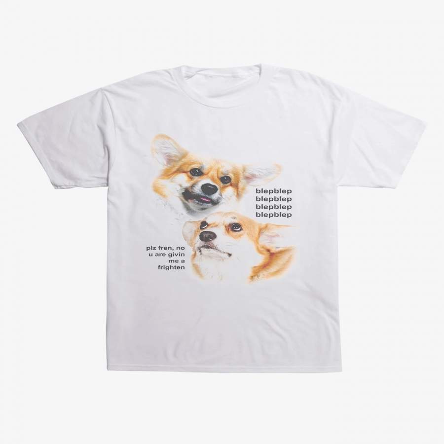 Men’s Fashion Cotton T-Shirt BLEP BLEP CORGI T-SHIRT Men’s Funny T-shirt