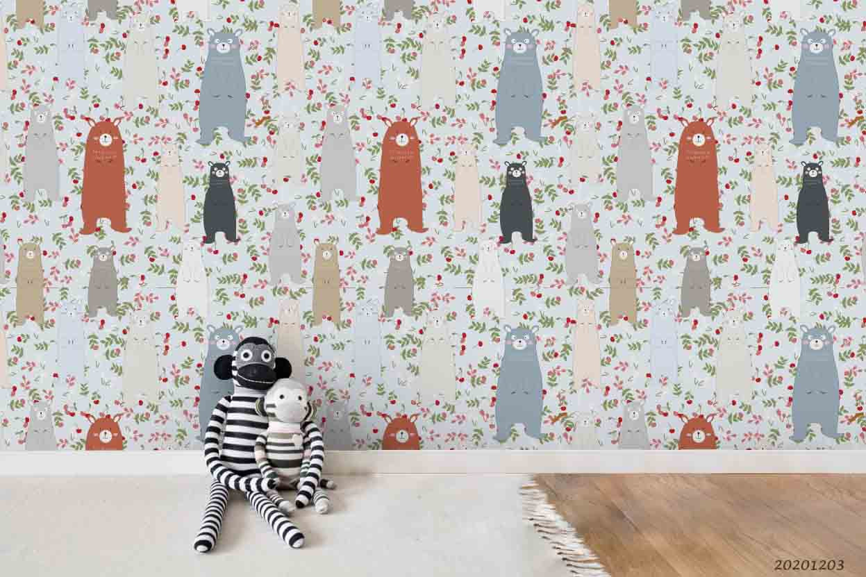 3D Cartoon Colorful Bear Animal Pattern Wall Mural Wallpaper Lxl