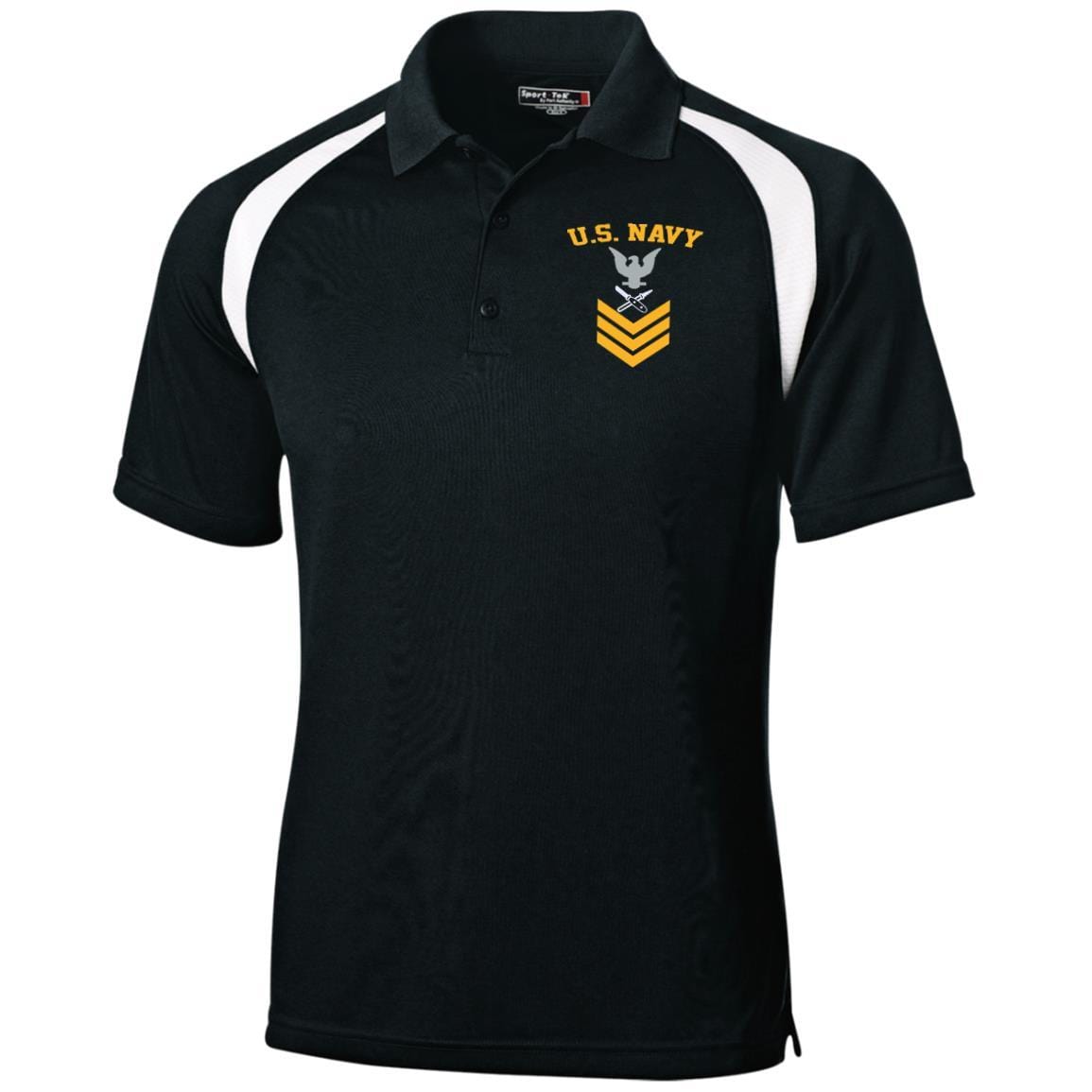 US Navy Lithographer LI E-6 Rating Badges Gold Stripe Embroidered Sport-Tek Moisture-Wicking Tag-Free Golf Shirt