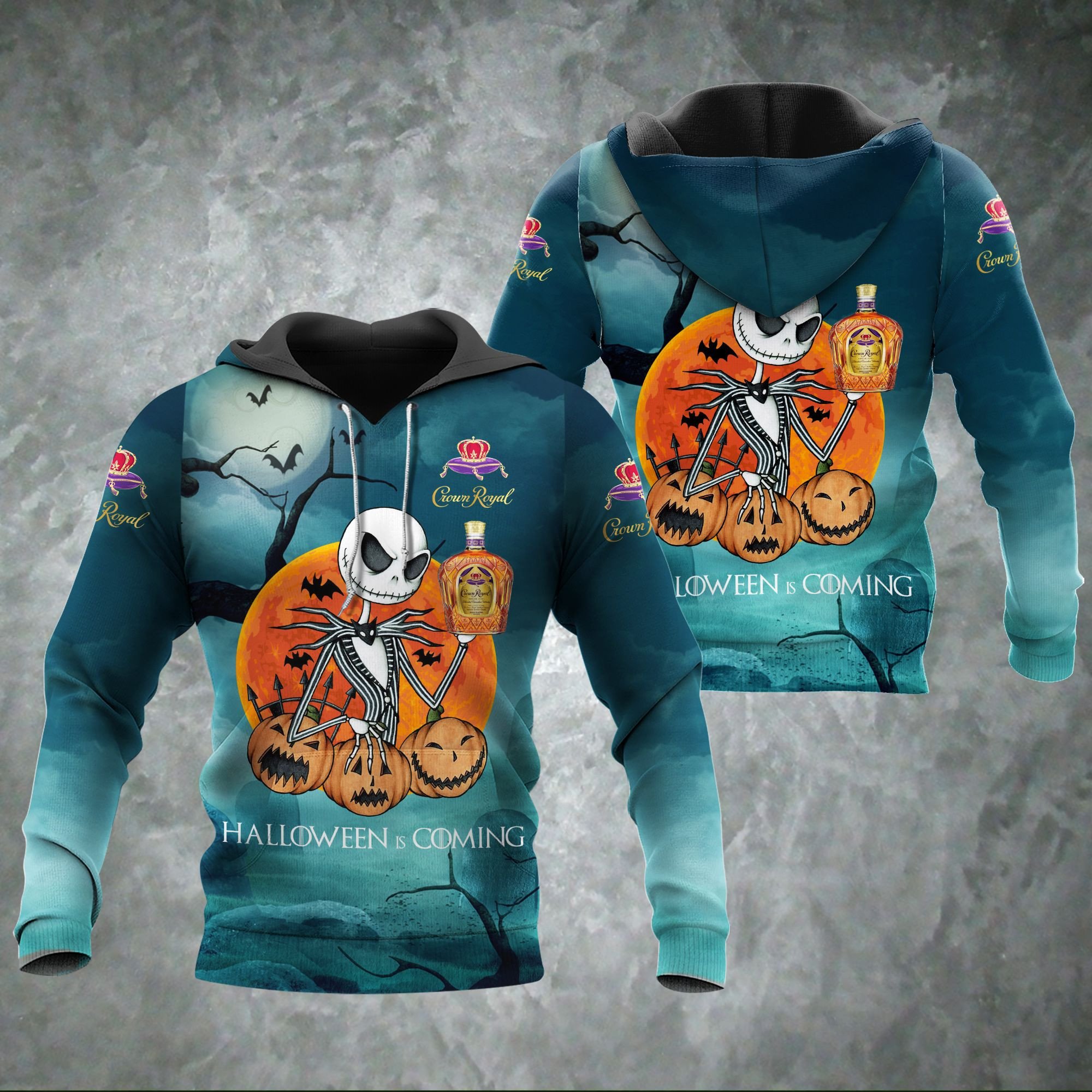 Halloween Coming Jack Skellington Crown Royal 3D Hoodie