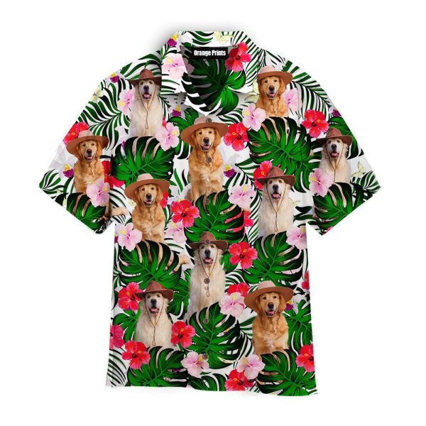 Golden Retriever Dogs Sitting Palm Leaves Pattern Hawaii Shirt For Men Women Ha73519