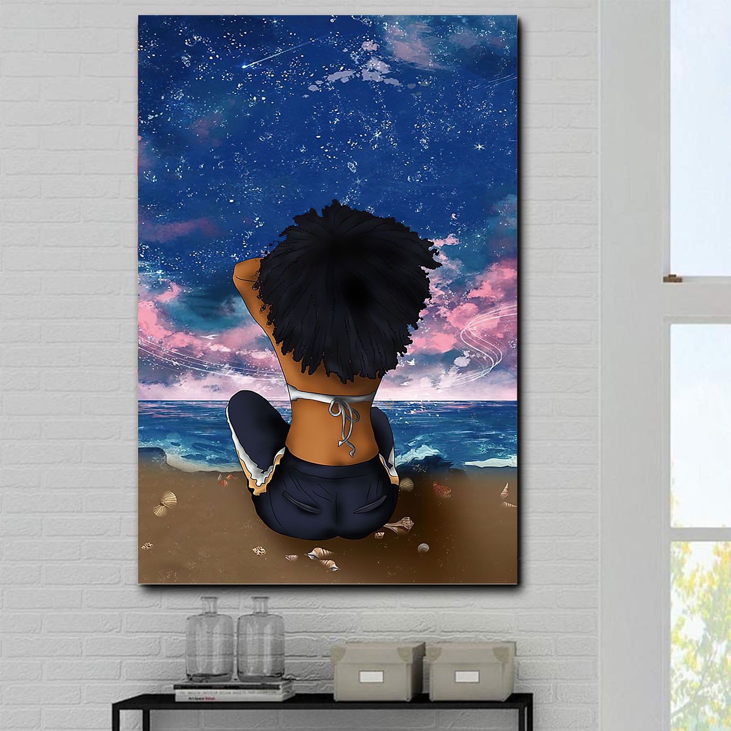 South Africa Poster Melanin Naturally Hair Girl With Dark Sky In The Beach Black African Wall Art