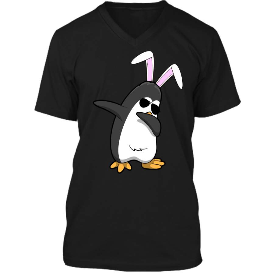 Dabbing Easter Bunny Shirt Penguin Dab Boys Girls Kids Gift Mens Printed V-Neck T