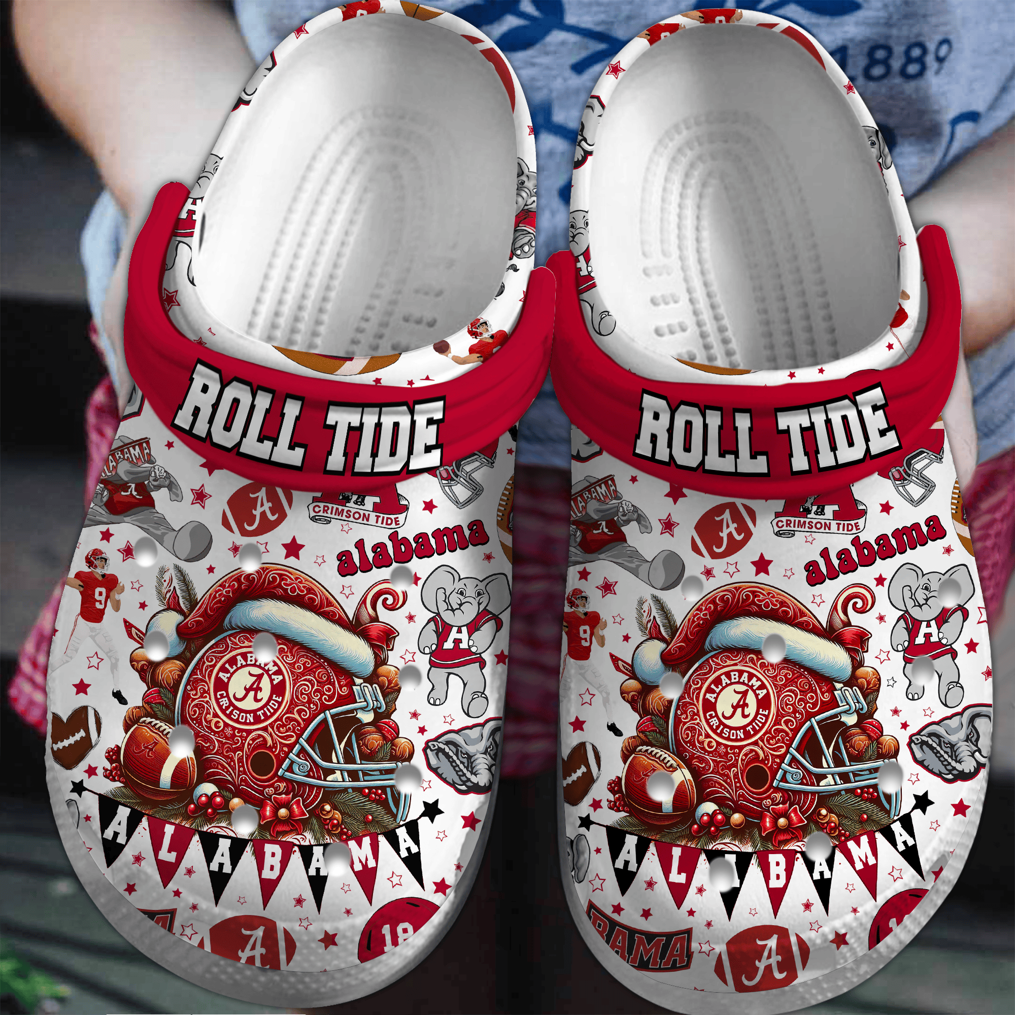 Merry Christmas Alabama Crimson Tide NCAA Sport Crocss Crocband Clogs Shoes Comfortable For Men Women and Kids