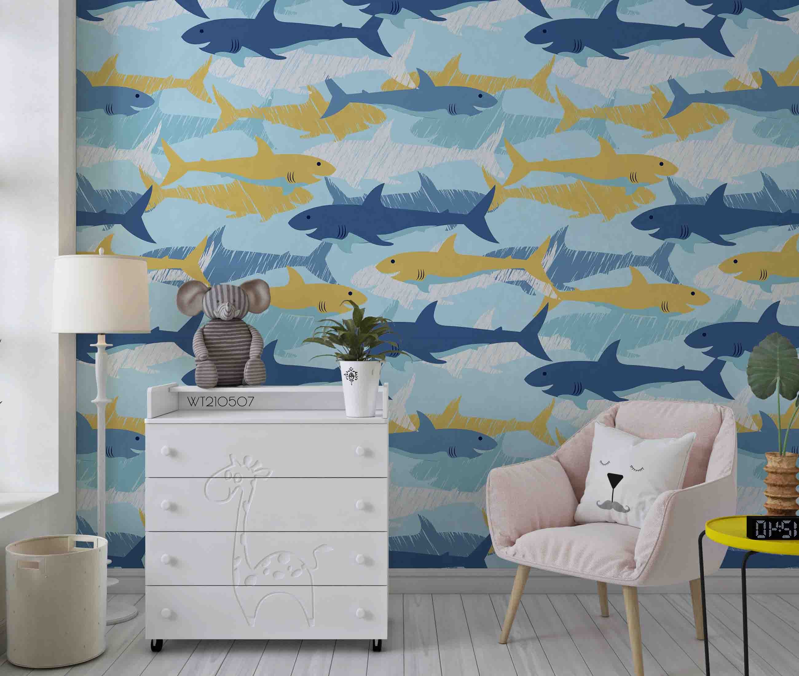 3D Hand Drawn Animal Shark Wall Mural Wallpaper Lqh 117