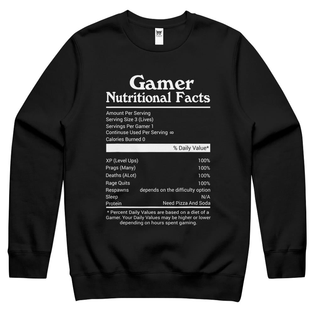 Nutritional Facts Shirt, Gamer Nutrition Facts Shirt, Gamer Nutritional Facts Novelty Video Game Lover Crewneck Sweatshirt