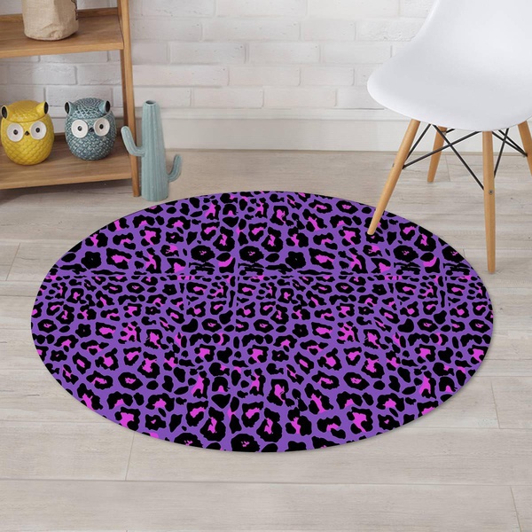 Purple Leopard Round Rug