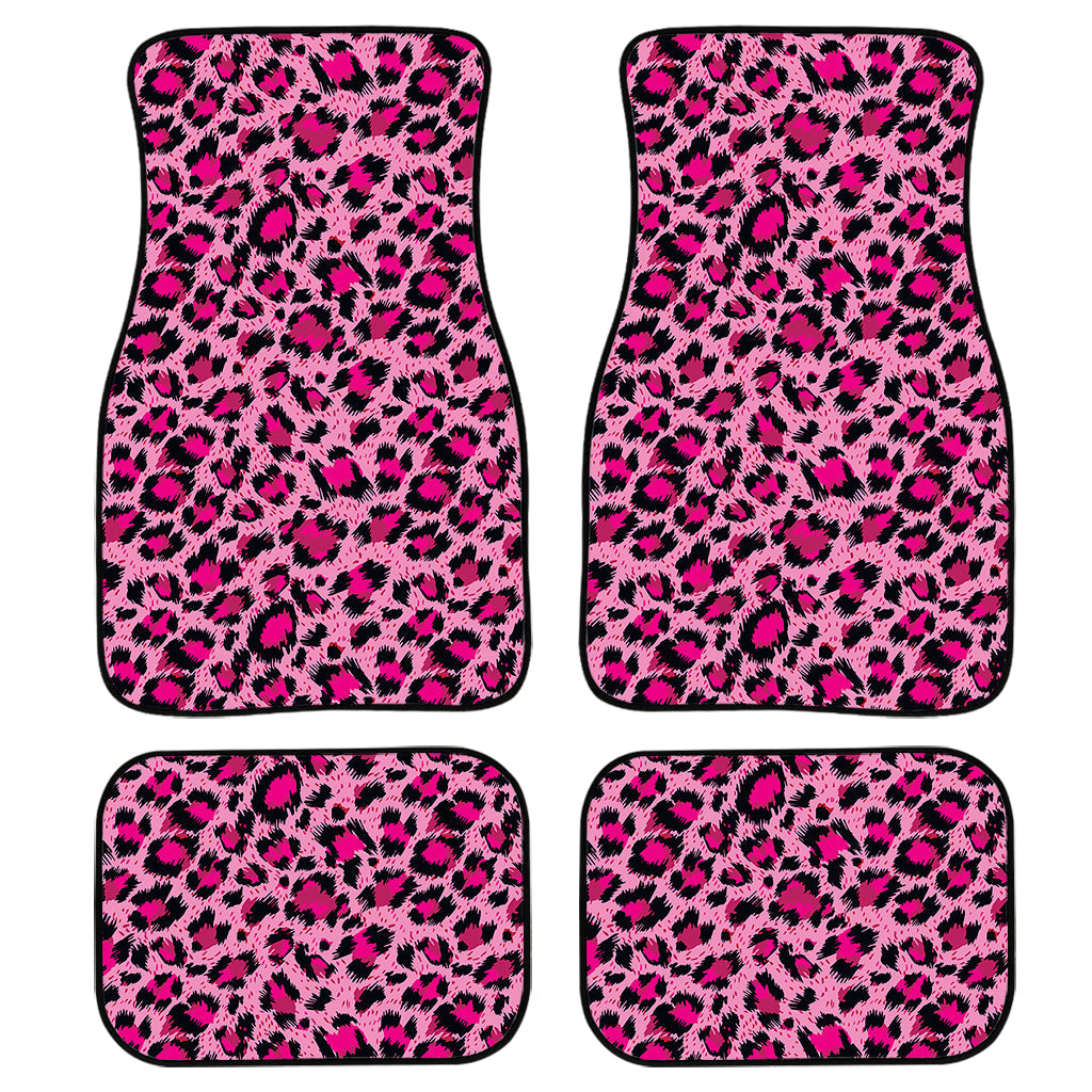 Pink Leopard Print Front And Back Car Floor Mats, Front Car Mat