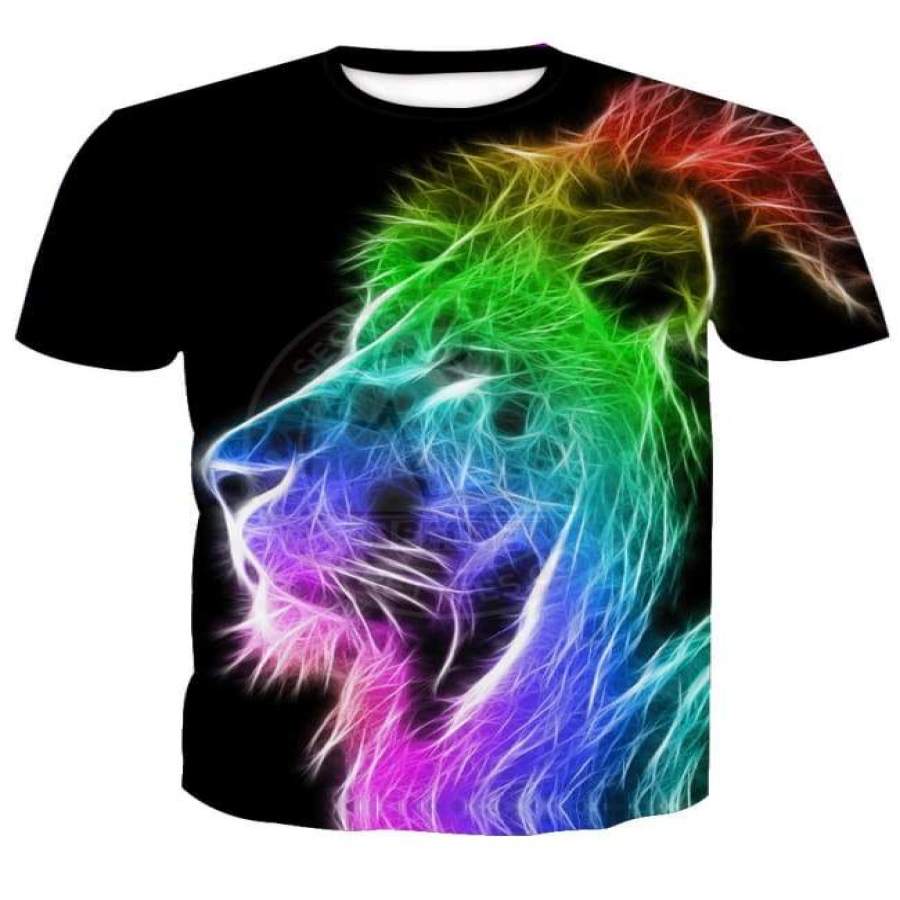 Abstract Colored Glow Lion 3D T-shirt