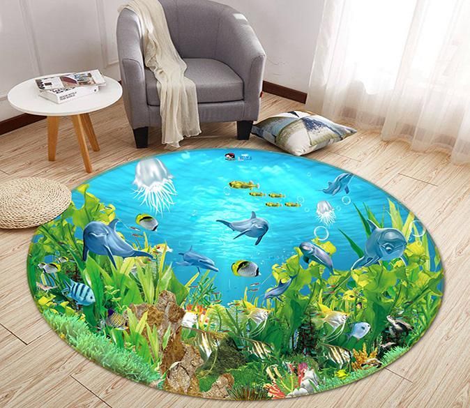 3D Dolphin Jellyfish 034 Round Rug – Round Carpet Home Decor