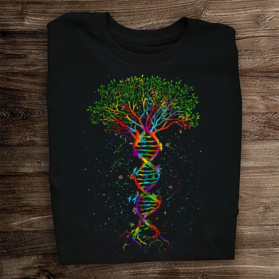 DNA Tree Rainbow Color Cotton T Shirt