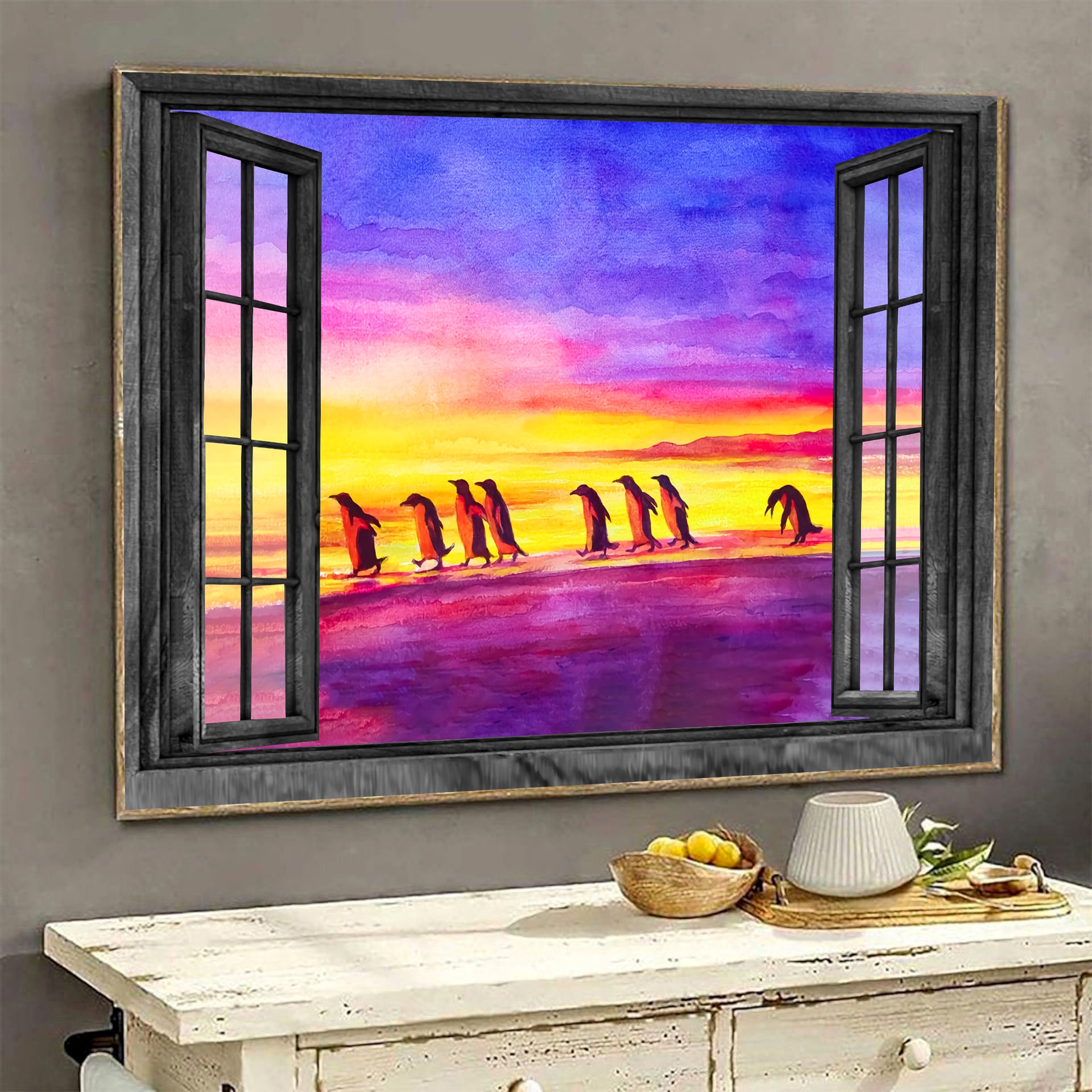 Funny Penguin Cute Wall Art 3D Painting Art North Pole Animal Home Decoration Gift Idea