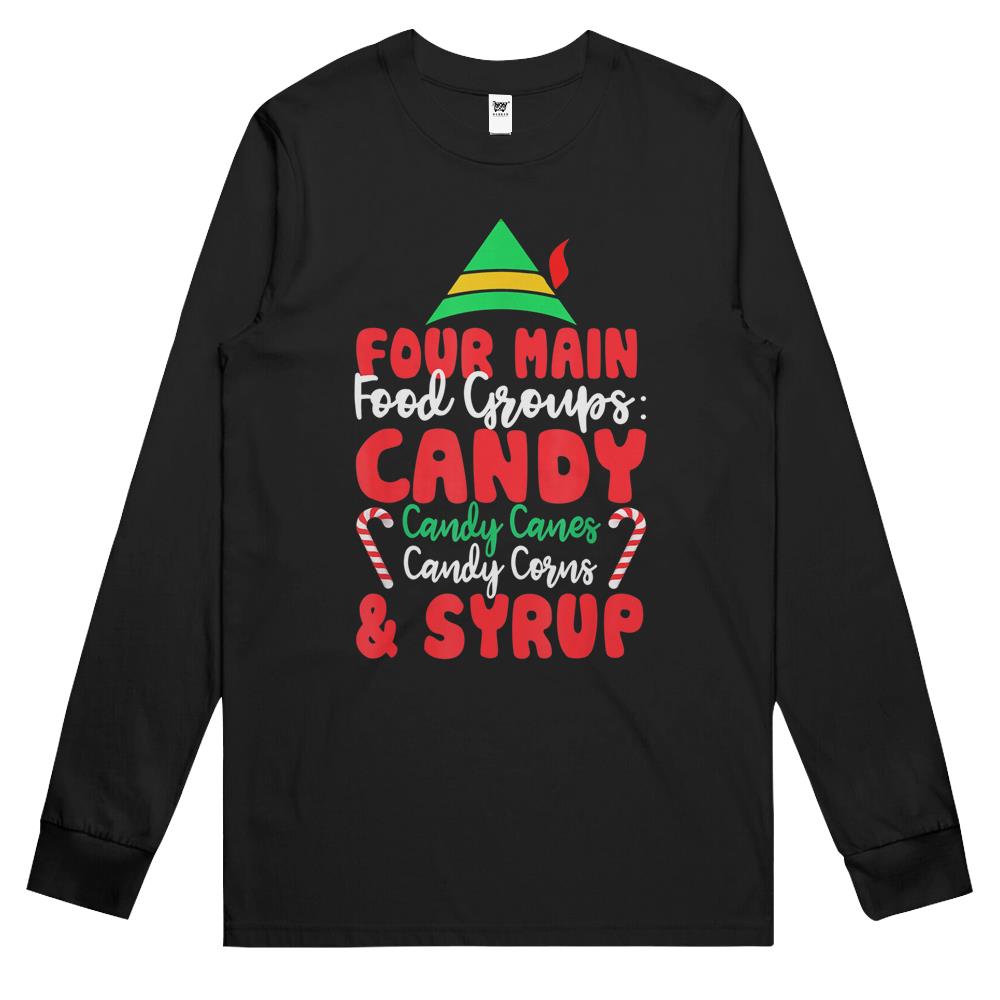 Christmas Four Main Food Groups Elf Buddy Xmas Pajama Gifts Long Sleeve T Shirts