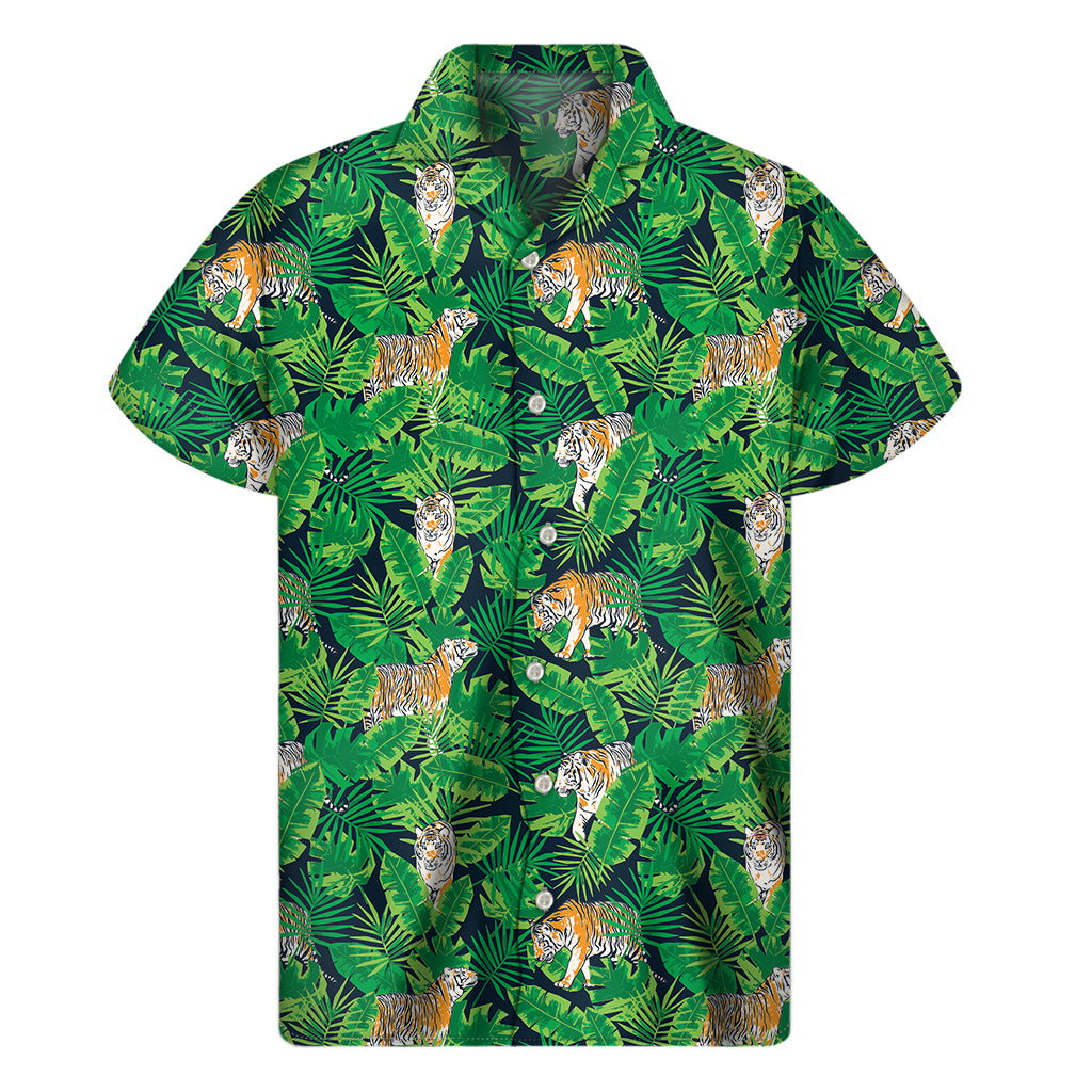 Tropical Tiger Pattern Print Men’S Short Sleeve Shirt