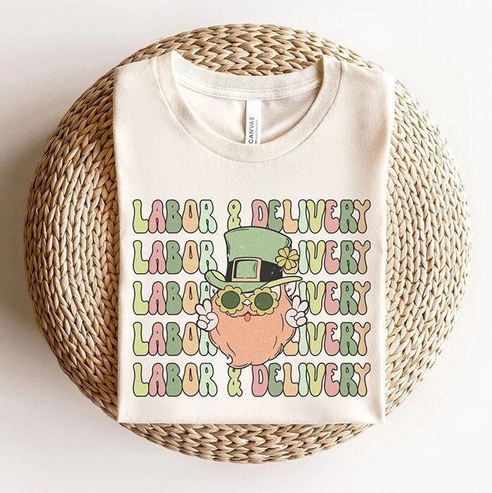 Retro L&D St Patrick’s Day T-Shirt, Funny Labor and Delivery Nurse Rn Tech Saint Patty’s Shirt, OB Delivery Room Leprechaun Tshirt Gift