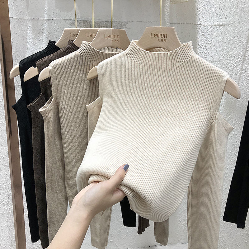 Autumn Winter Knitwear Fashion Sweaters Women Off Shoulder Pullover Sexy Sweaters Knitted Solid Casual Sweater Half High Neck alx