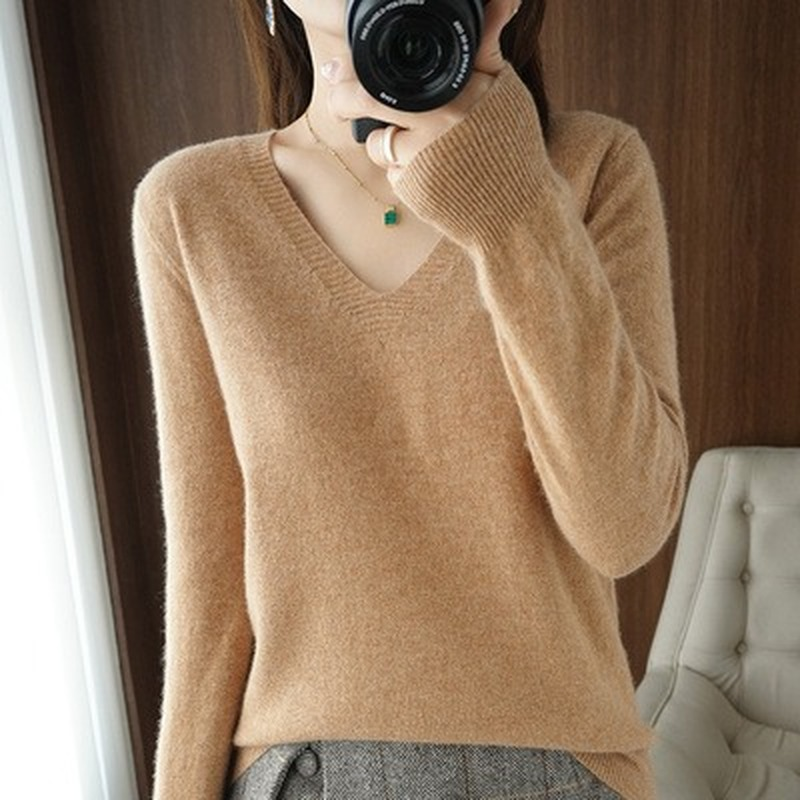 V Neck Autumn Soft Knitted Sweater 2022 Elegant Women Basic Pullover Jumper Clothes Loose Casual Warm Female Knitwear Tops 22849 alx