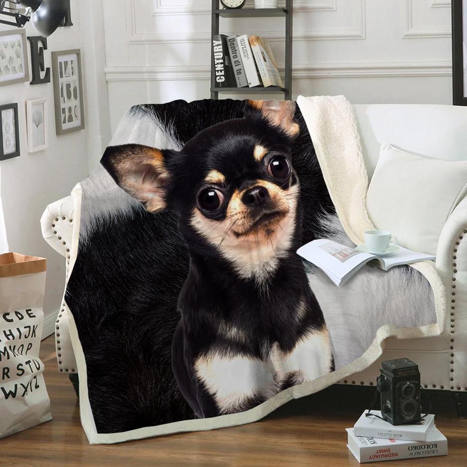 Chihuahua Dog Portrait Fur Printed Blanket