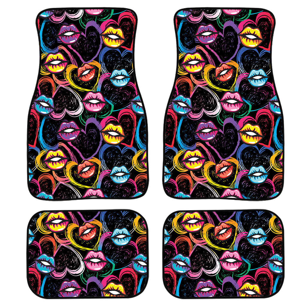 Funky Kiss Lips Pattern Print Front And Back Car Floor Mats, Front Car Mat