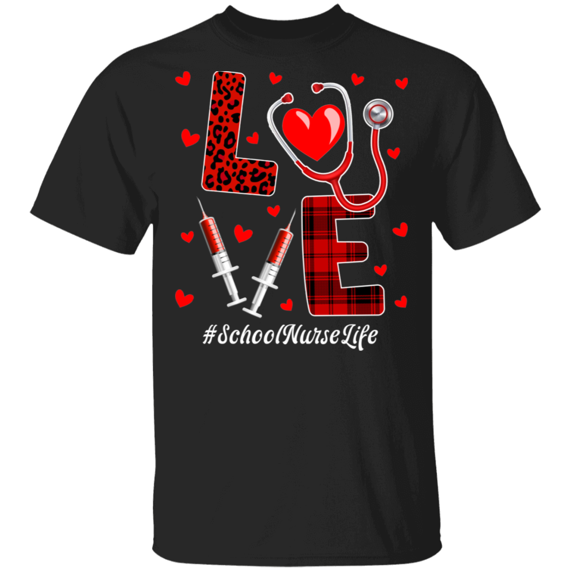 Valentine Nurse Shirt Love School Nurse Life Funny Valentine Heart Red Plaid Leopard Nurse Gifts T-Shirt