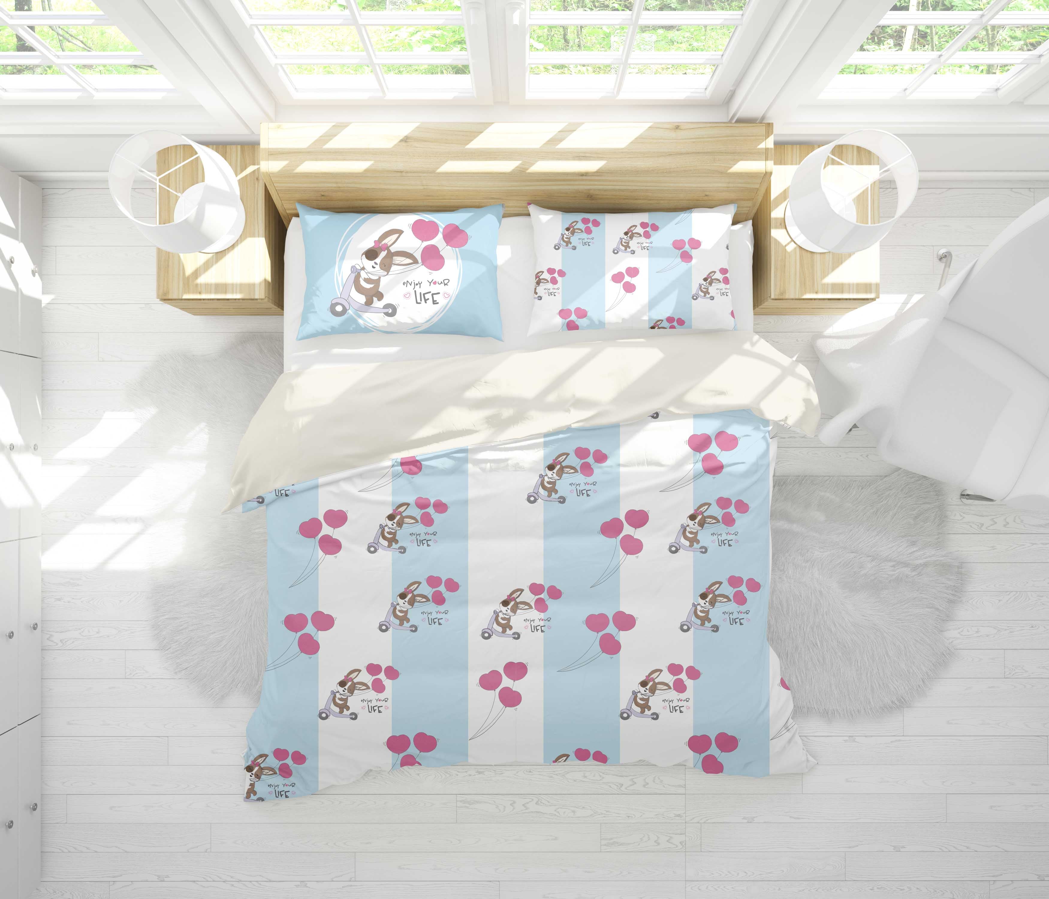 3D Cartoon Rabbit Balloon Quilt Cover Set Bedding Set Pillowcases 100