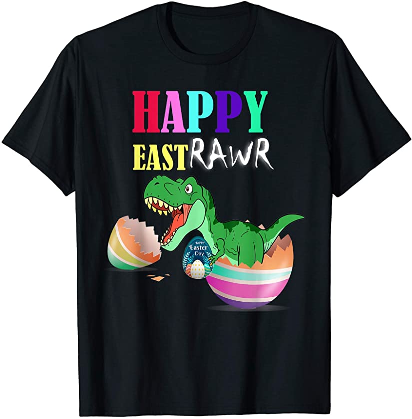 Mens Happy Eastrawr T Rex Dinosaur Easter Bunny Egg T-Shirt