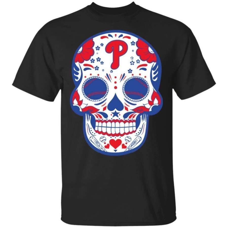 Philadelphia Phillies Sugar Skull Baseball Team Shirt Fan Gift Idea LT