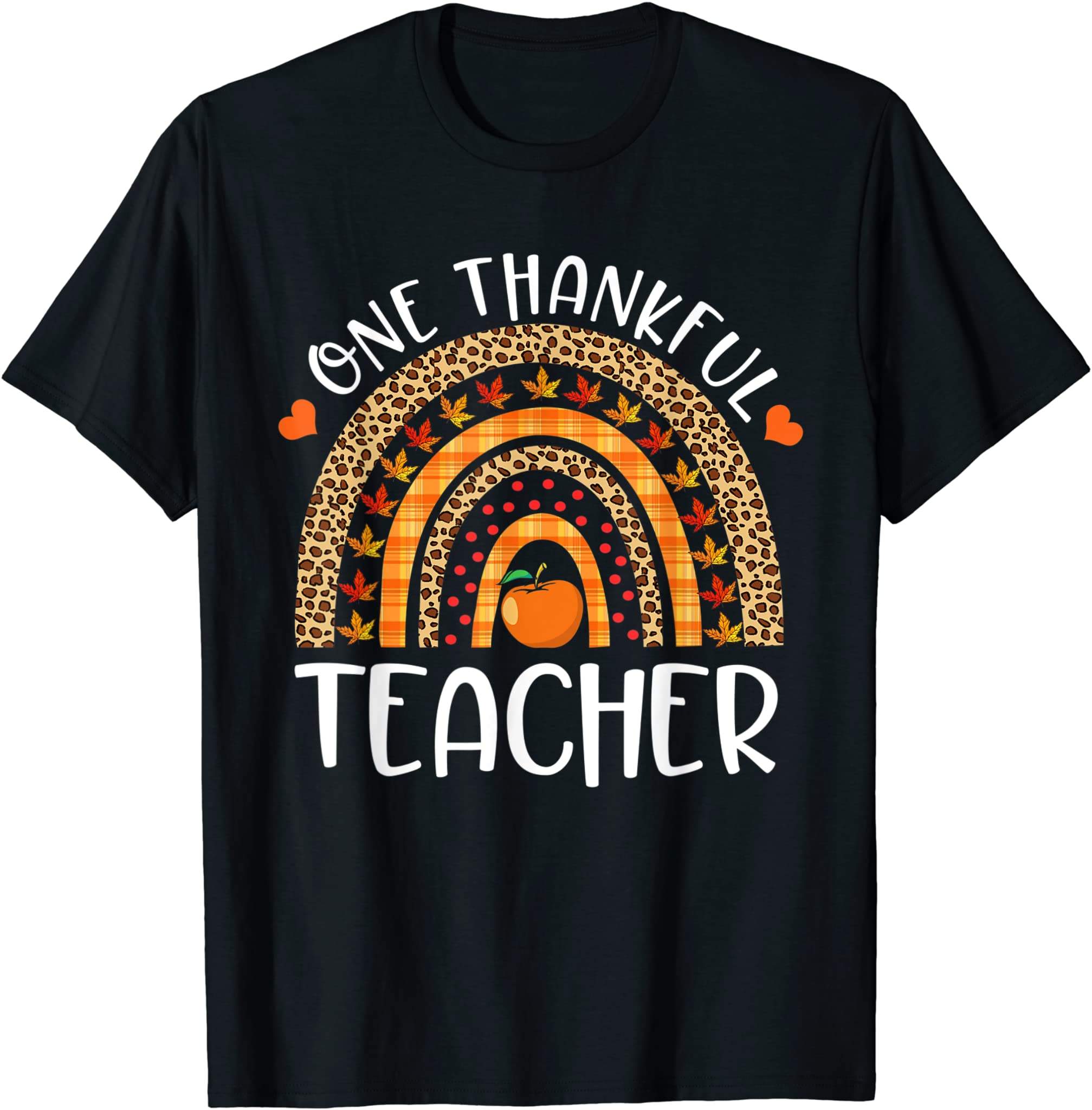 One Thankful Teacher Thanksgiving Rainbow Leopard Fall Funny T-Shirt