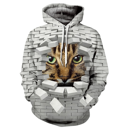 3D Brick Cat Hoodie For Animal Lovers