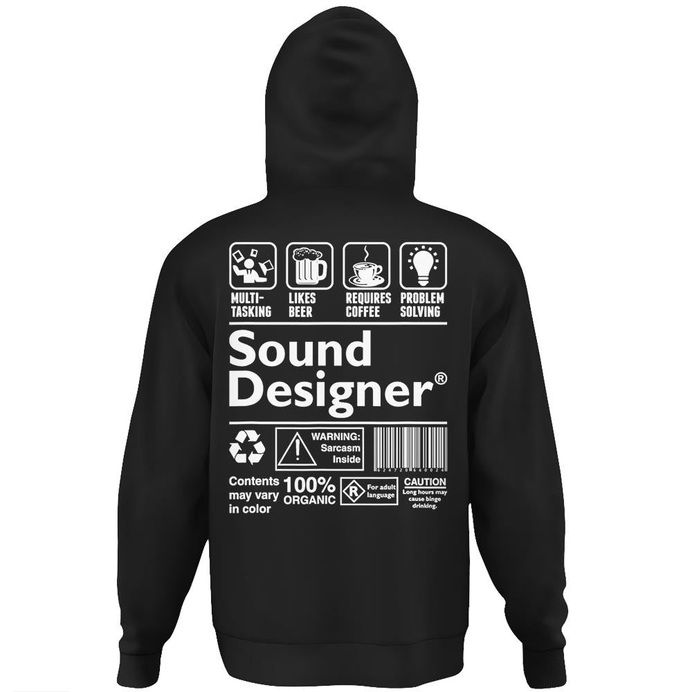 Sound Designer Warning Label Hoodie Print On Back