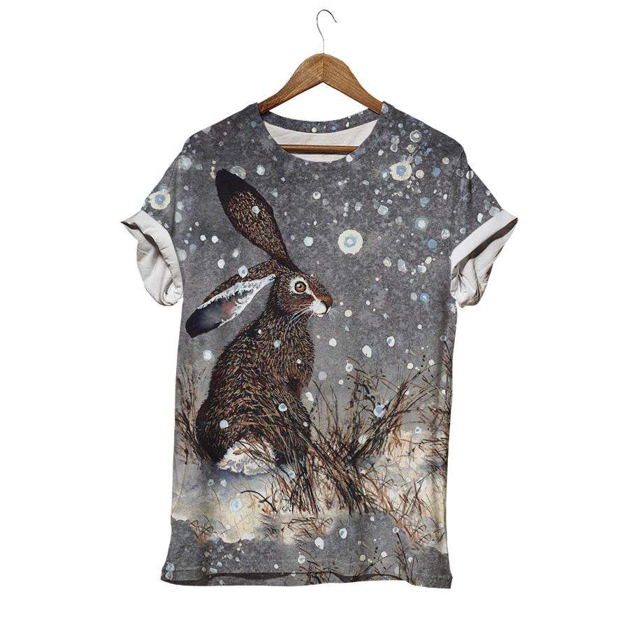 Lonely Rabbit Snow Falling T-shirt