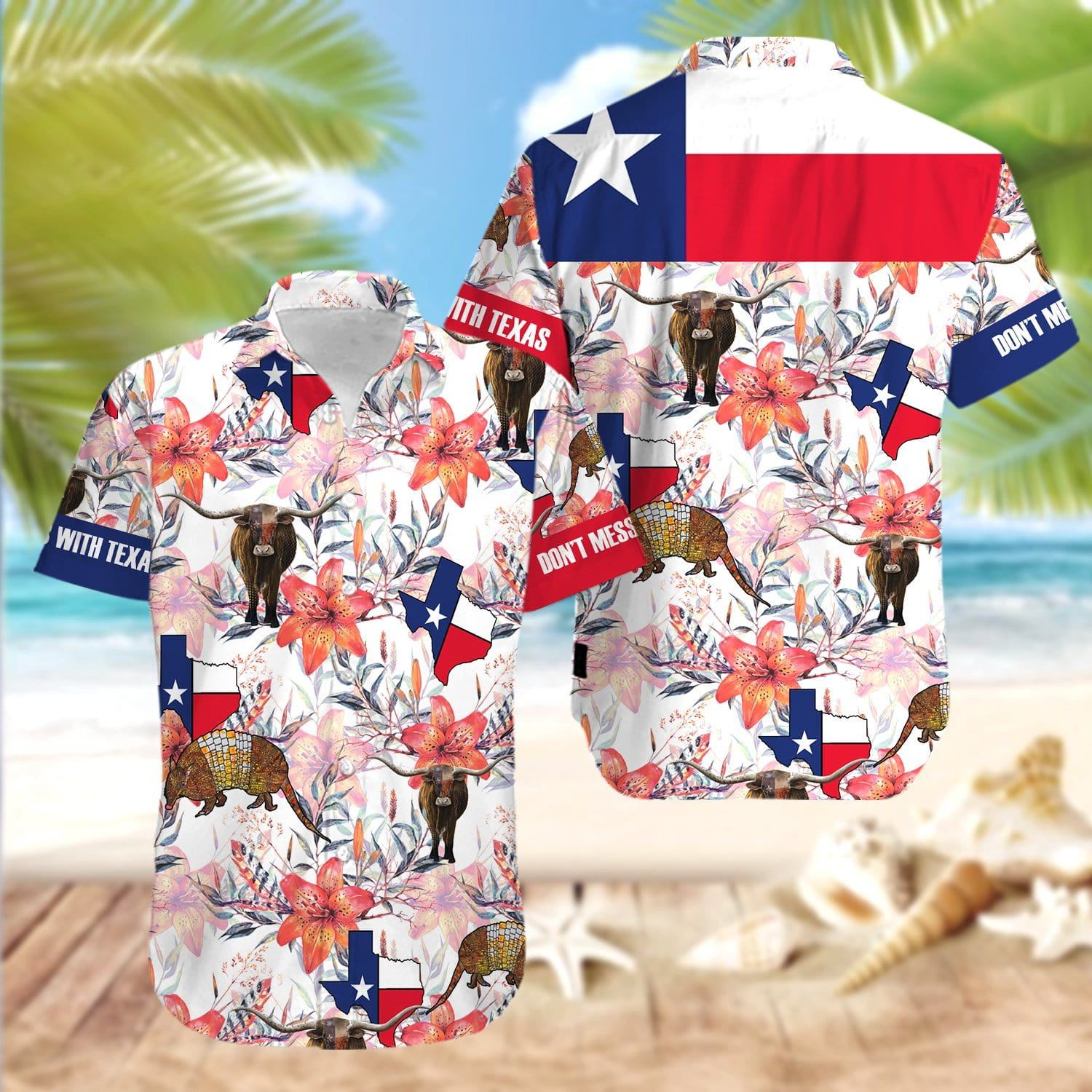 Hawaii Aloha Shirts Texas Longhorn Bluebonnet And Armadillo Ha35520