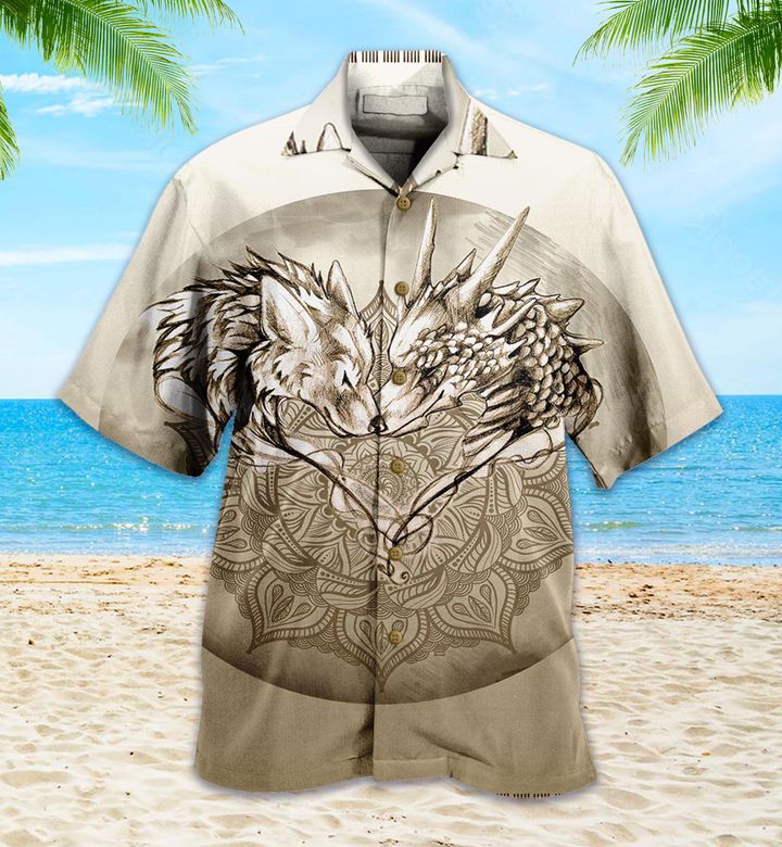 Dragon And Wolf Beige Hawaii Shirt Ha1175