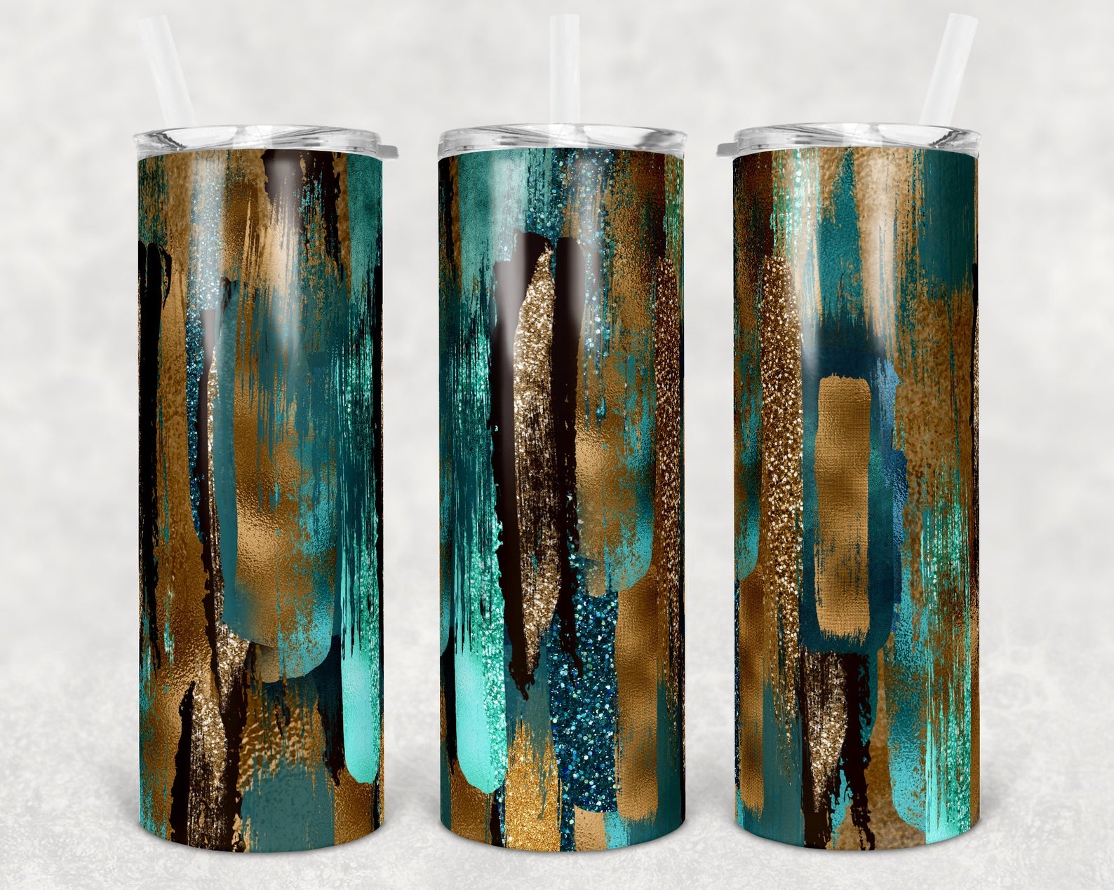 Teal And Gold Brush Strokes 20Oz Skinny Tumbler