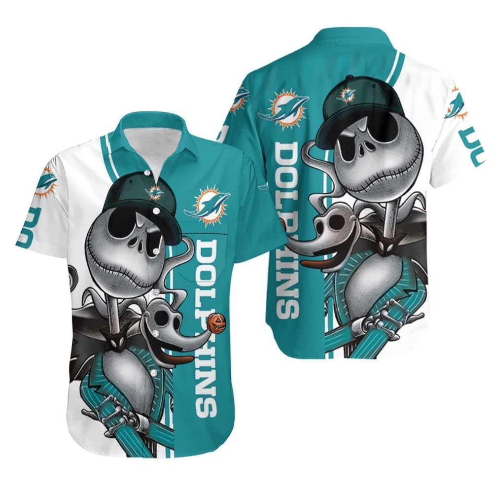 Miami Dolphins Jack Skellington And Zero Hawaiian Shirt