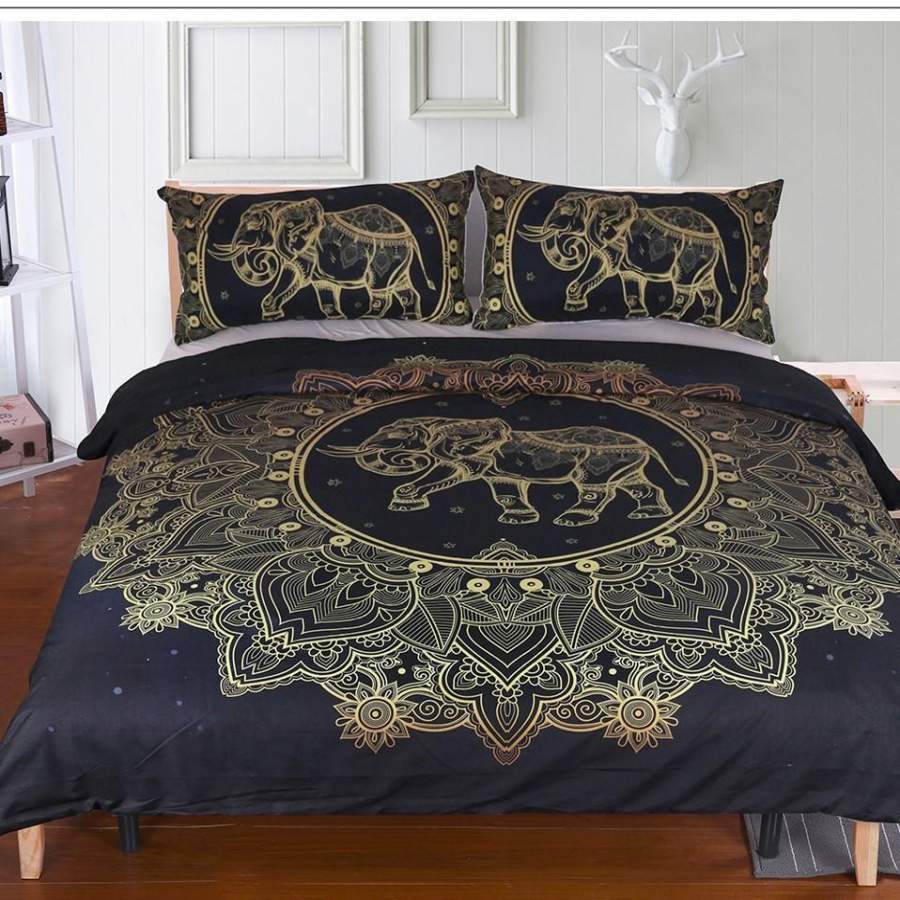 Black Golden Elephants 3D Customize Bedding Set Duvet Cover SetBedroom Set Bedlinen