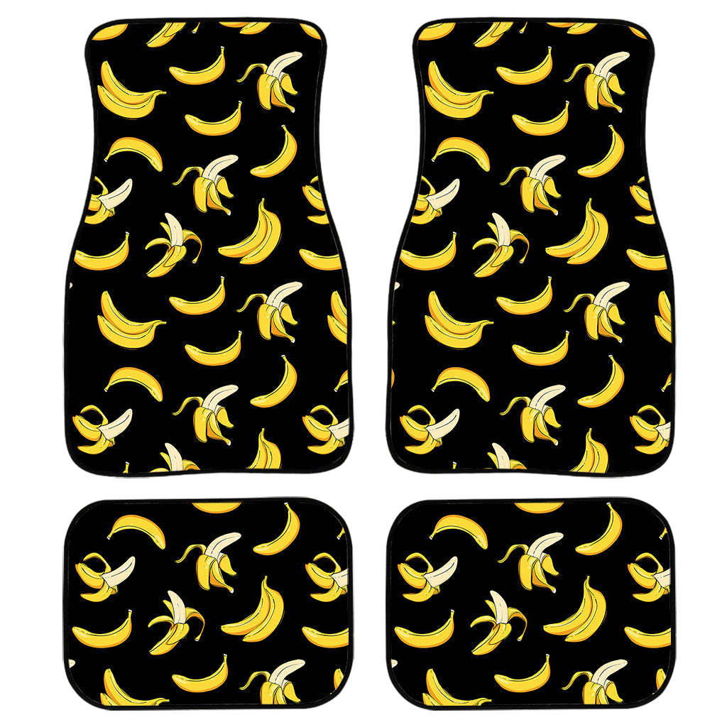 Black Cartoon Banana Pattern Print Front And Back Car Floor Mats, Front Car Mat