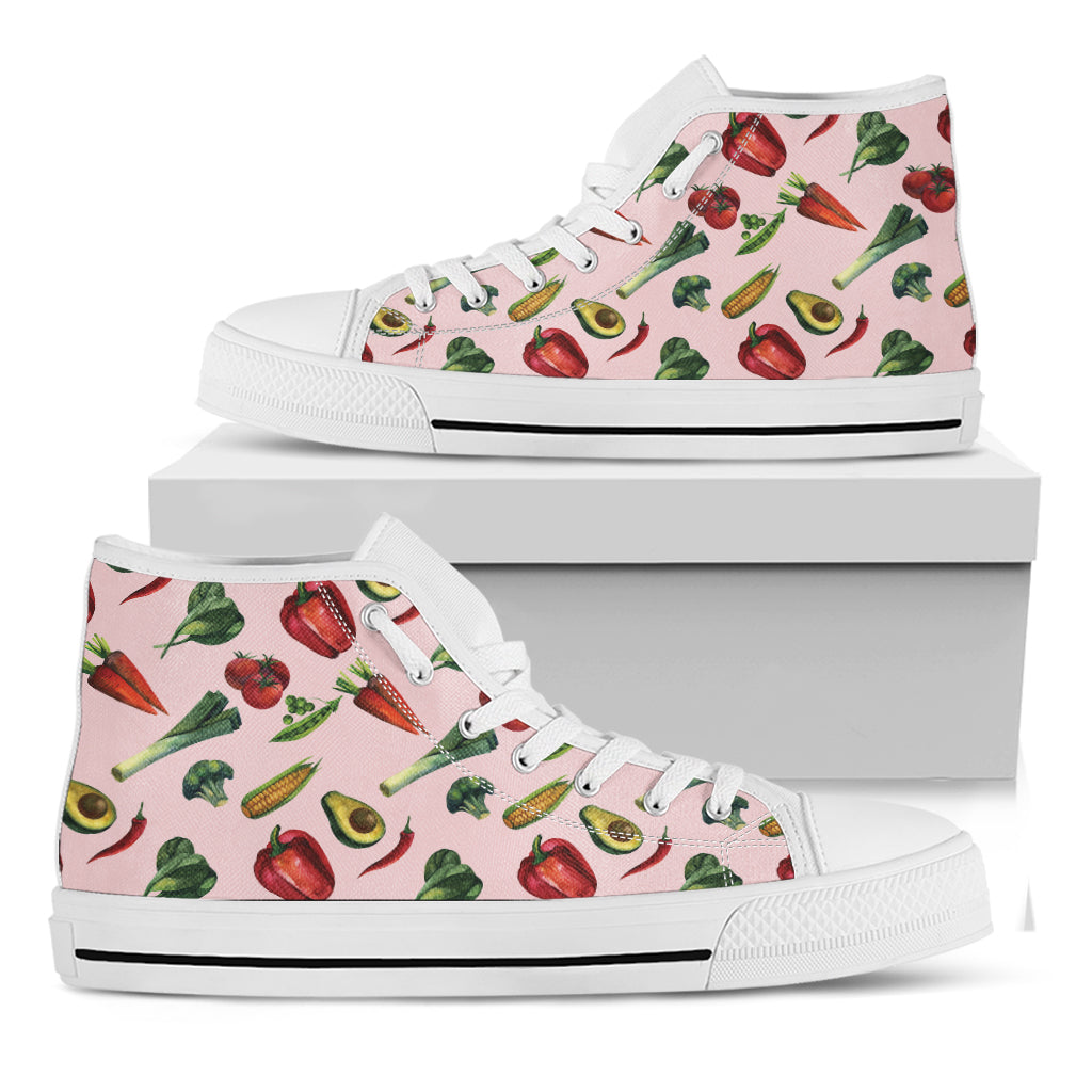 Watercolor Vegan Pattern Print White High Top Shoes