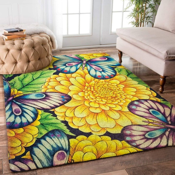 Butterflies And Flower Area Rug