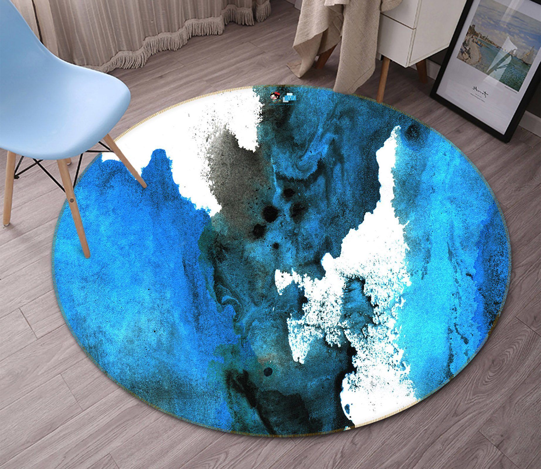 3D Blue Ink Smear 124 Round Rug – Round Carpet Home Decor