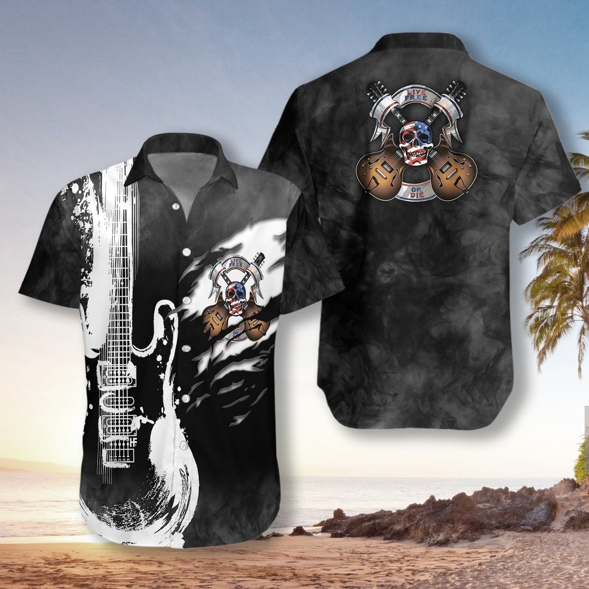 Live Free Or Die Guitar Hawaii Unisex Print Aloha Short Sleeve Casual Shirt Ha94211