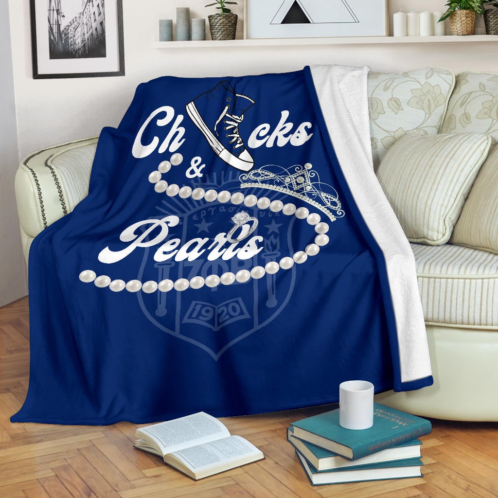 Wonderprint Blanket Zeta Phi Beta Chucks And Pearls Blanket K.H Pearls Lt10