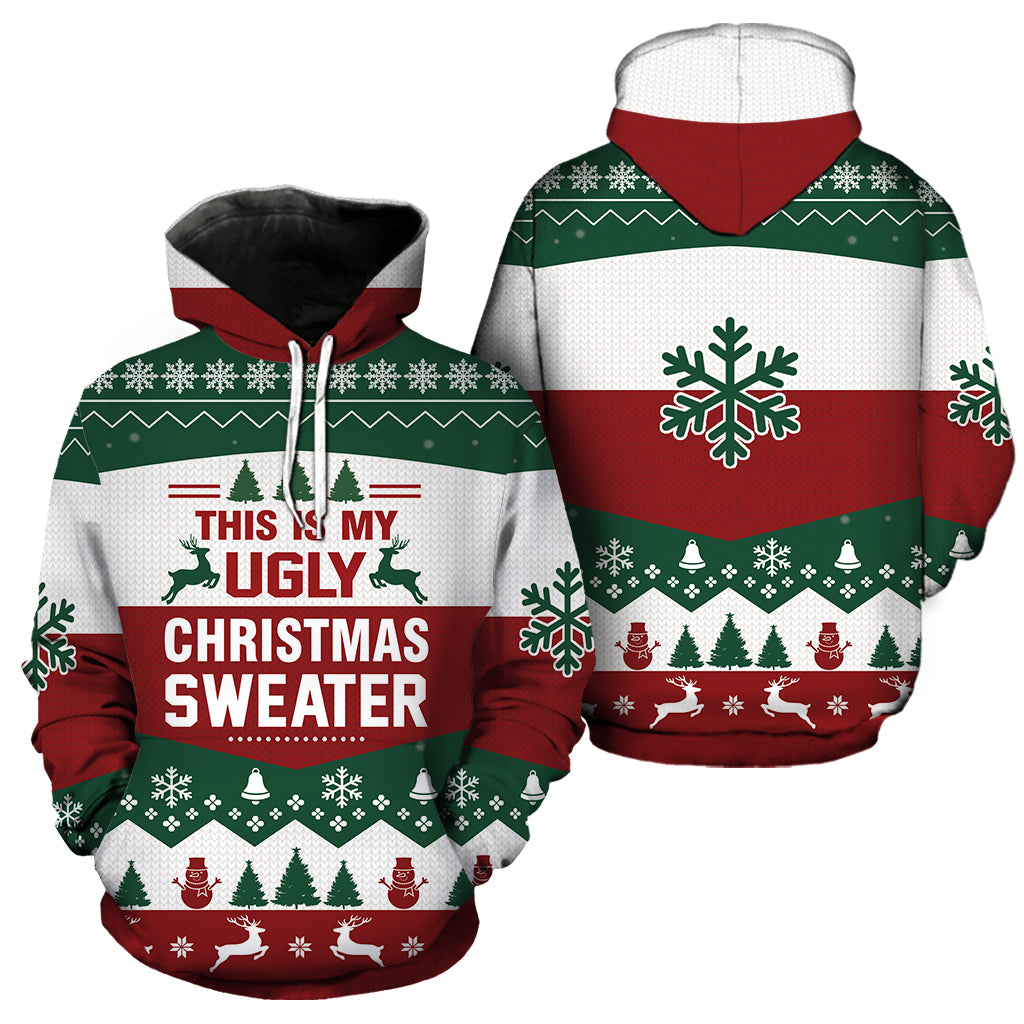 All This Is My Ugly Christmas Full Hoodie All Over Pullover Print Thicken Fleece Hoodie